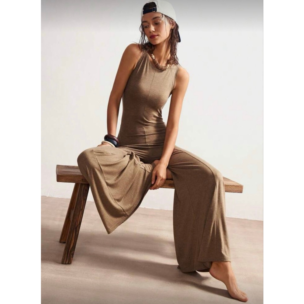 NWOT SHEIN Bohemian Brown Sleeveless Wide Leg Jumpsuit - Size 6 - Picture 2 of 15